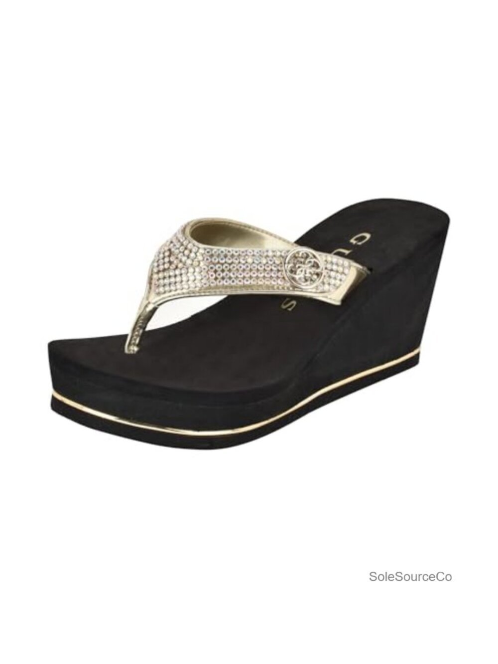 GUESS Rhinestone Glitter Wedge Sandals Open Toe Ankle Strap 3" Heel Platform EVA